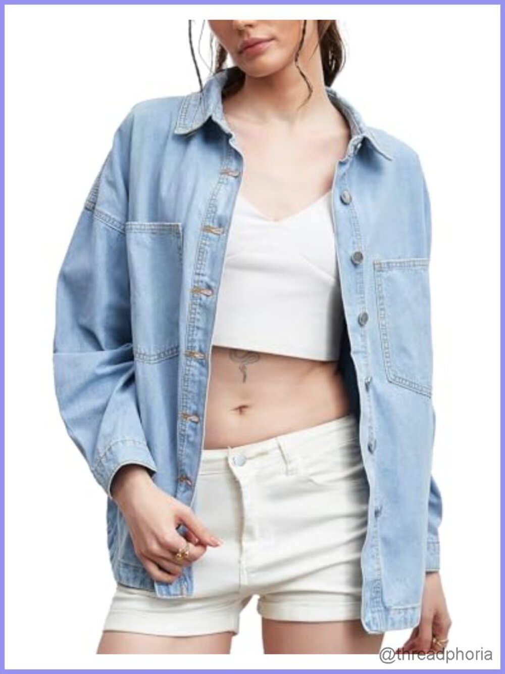 Oversized Denim Shirt Jacket Button Down Boyfriend Fit Womens Shacket